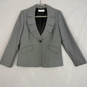 Tahari Arthur S Levine Blazer Womens 12 Gray Black One Button Notch Lapel Jacket